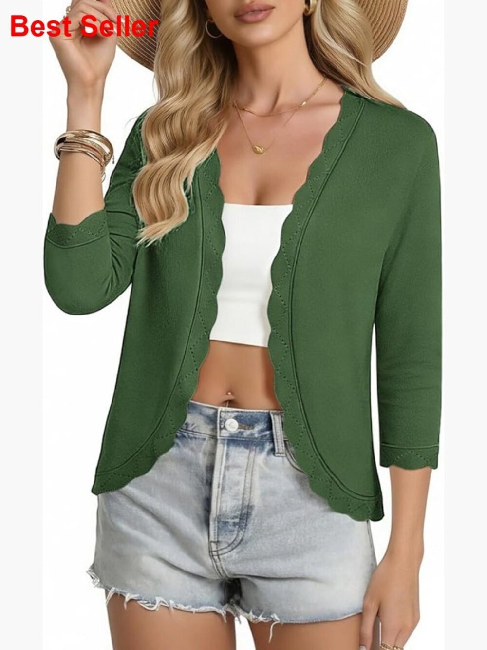 Lightweight Summer Cardigan 3/4 Sleeve Cropped Open Front Bolero Shrug